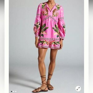 Farm Rio XL Dress Leopard Forest Mini Babydoll‎ Floral Tropical Resort Party